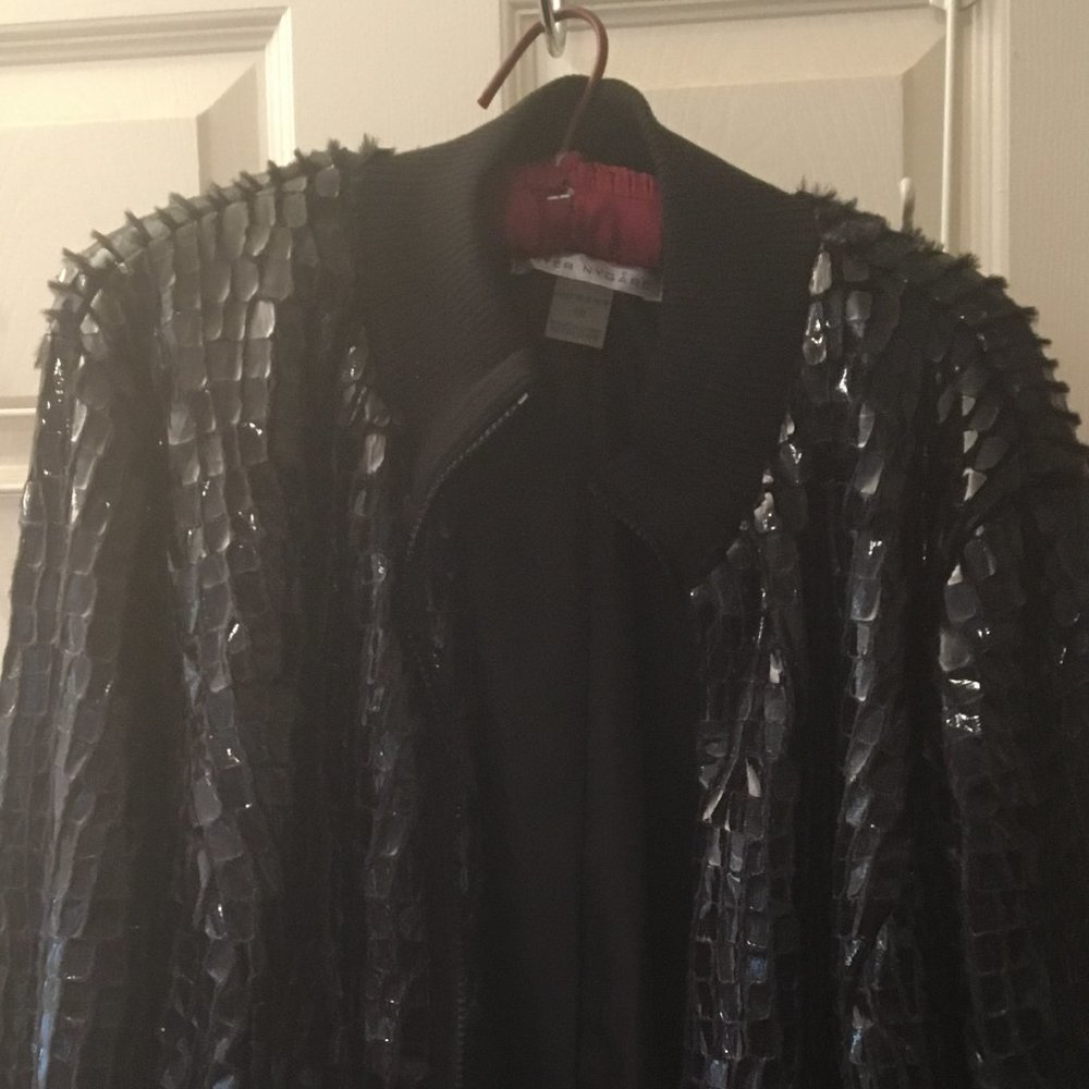 Funky Black Plus Size Bomber Jacket with vinyl and fur detail
